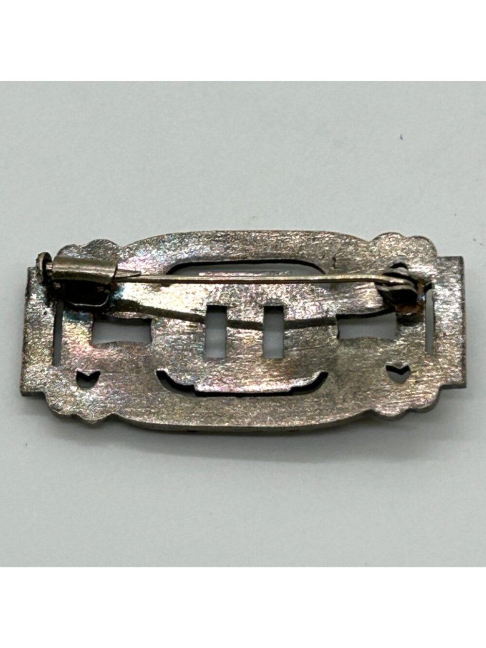 Vintage Art Deco Style Rhinestone Brooch Silver Tone GeometricTrombone Clasp - Picture 10 of 13
